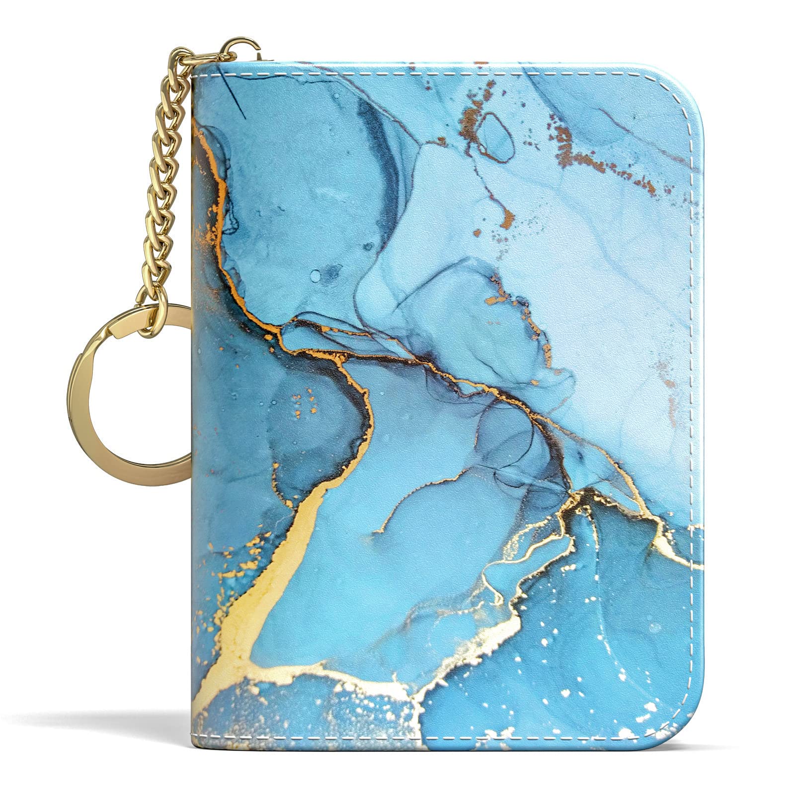 Credit Card Holder for Women, Small RFID Wallet Slim Leather Card Case | Credit Card Holder for Women, Business Card Organizer Case with Zipper and Keychain