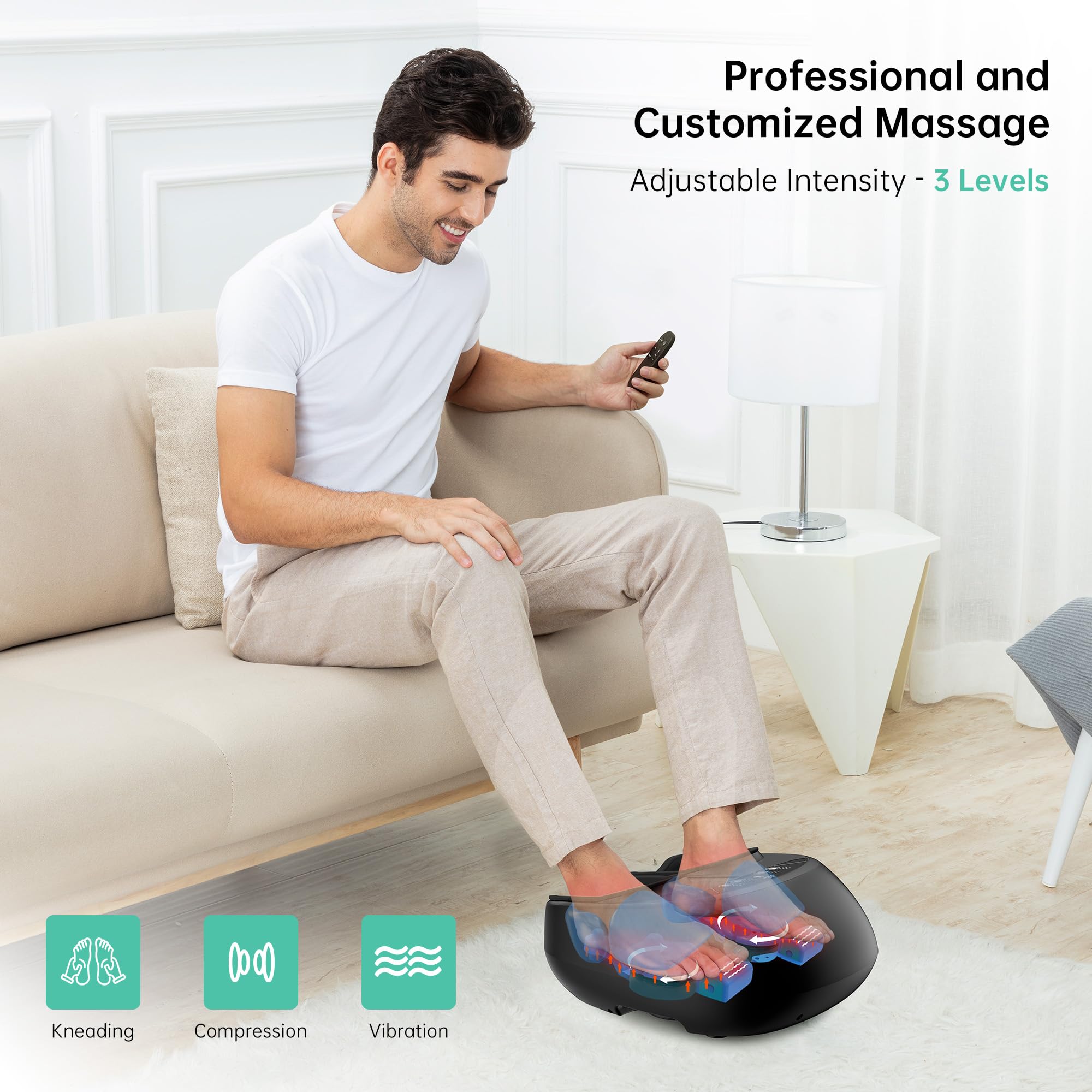 Snailax Masseur de Pieds Shiatsu, Appareil de Massage des Pieds Électrique avec Chaleur, Pétrissage, Compression et Vibration, Télécommande, Chauffe-Pieds, Taille jusqu'à 47, Cadeau Homme et Femme