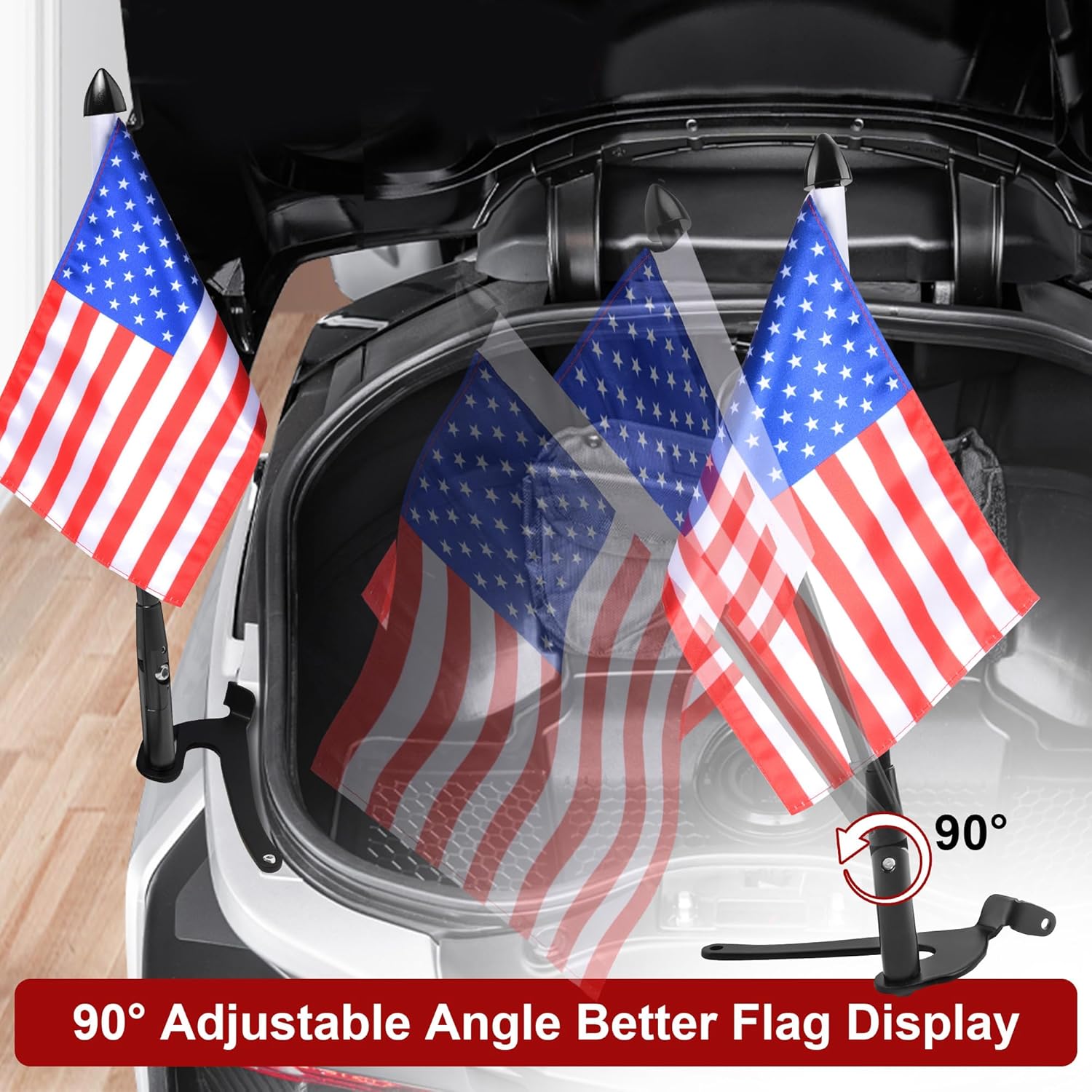 Trunk Mounted Flag Pole Kit Fit For Can-Am Spyder F3 Limited (2017+) & RT Limited (2020+) | 2 PCS 90°Folding Flag Pole With 6 Flags (Black)