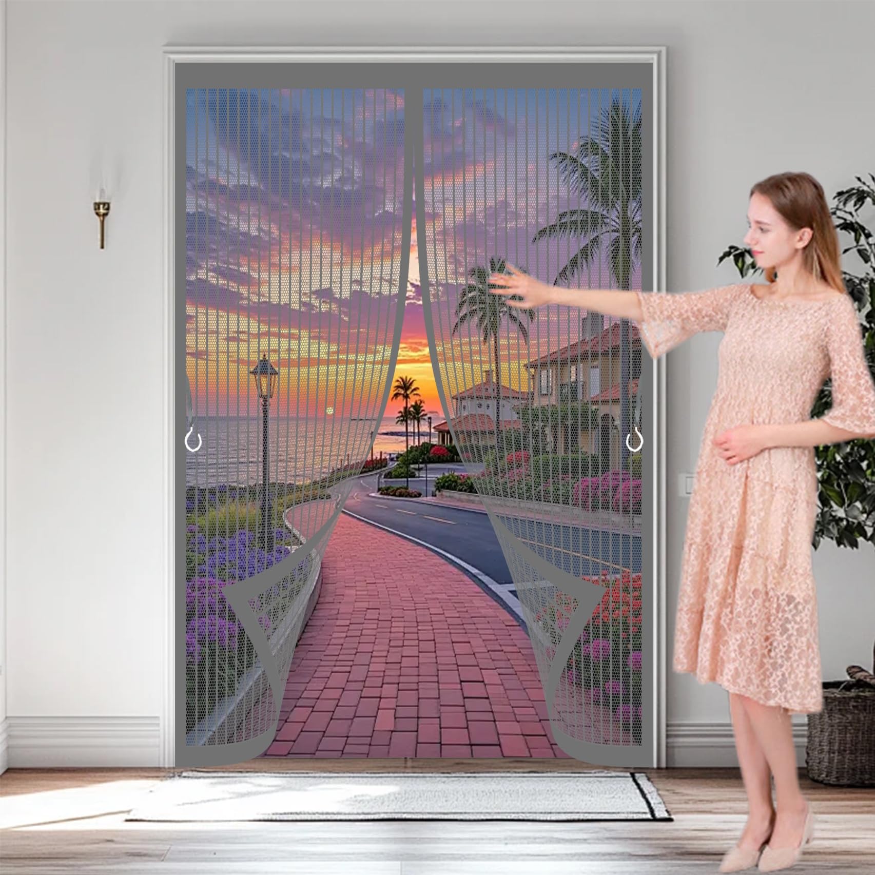 Magnetic Screen Door 116 x 210 cm with Powerful Magnets & Full Frame Magic Tape No Gap, Lets Fresh Air in, Keep Bugs Out Fly Curtains for Doors for Patio Doors Balcony, Grey