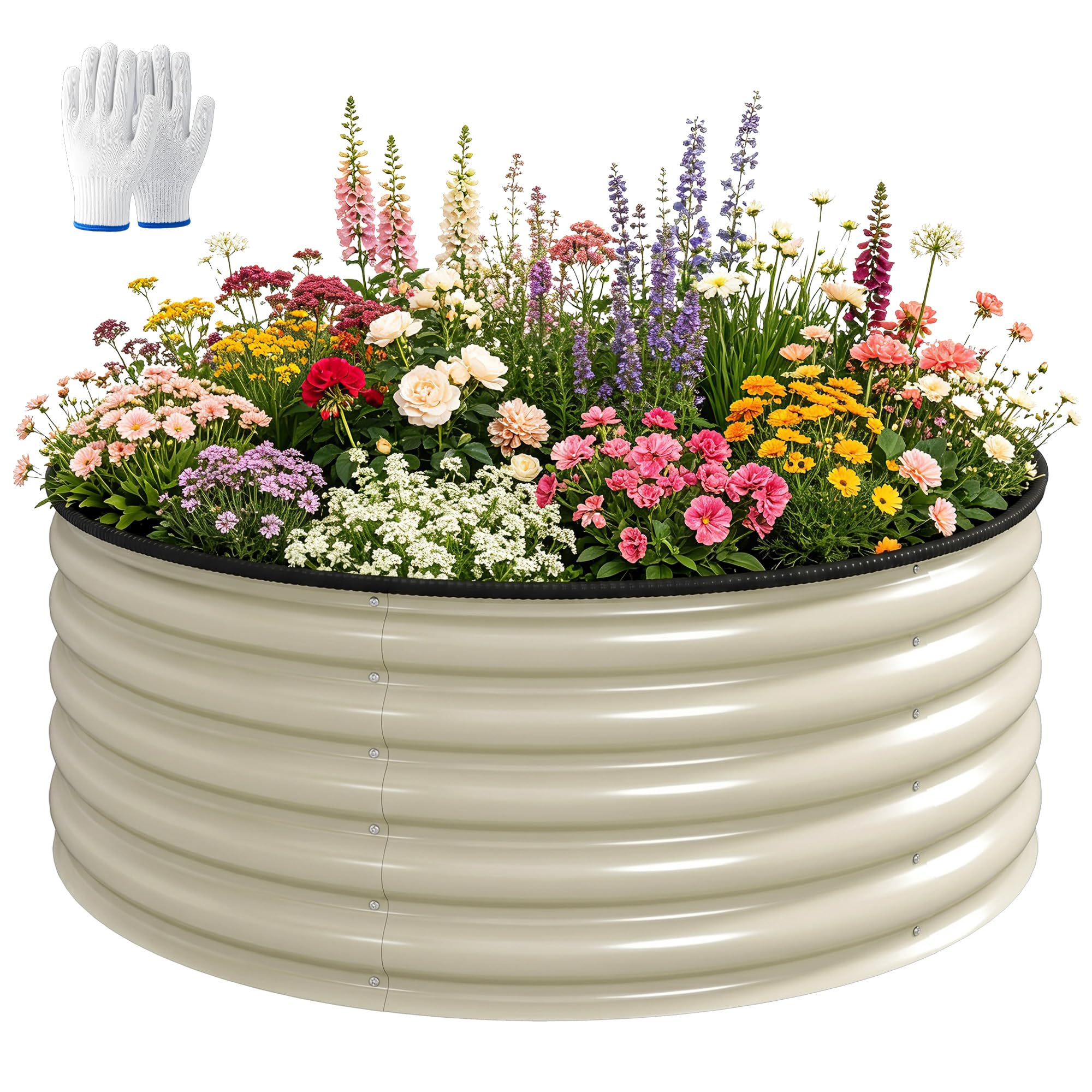 Rackhams Dark/Grey/Cream Galvanised Planter With Gloves, 120 X 120 X 43Cm, - White