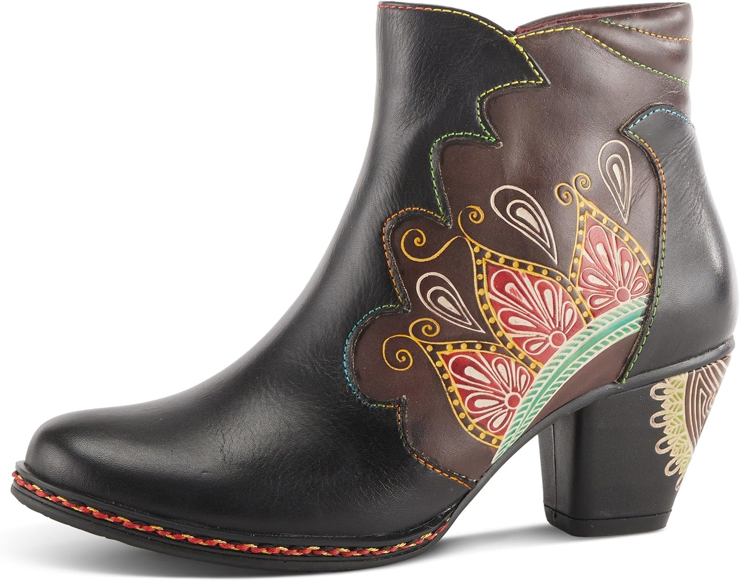 Spring Step L’Artiste Women’s Zamihi Western Boot – Hand-Painted Leather Burnished Polished Design – Padded Insole, Inside Zipper, Flexible Sole, 2¼" Heel