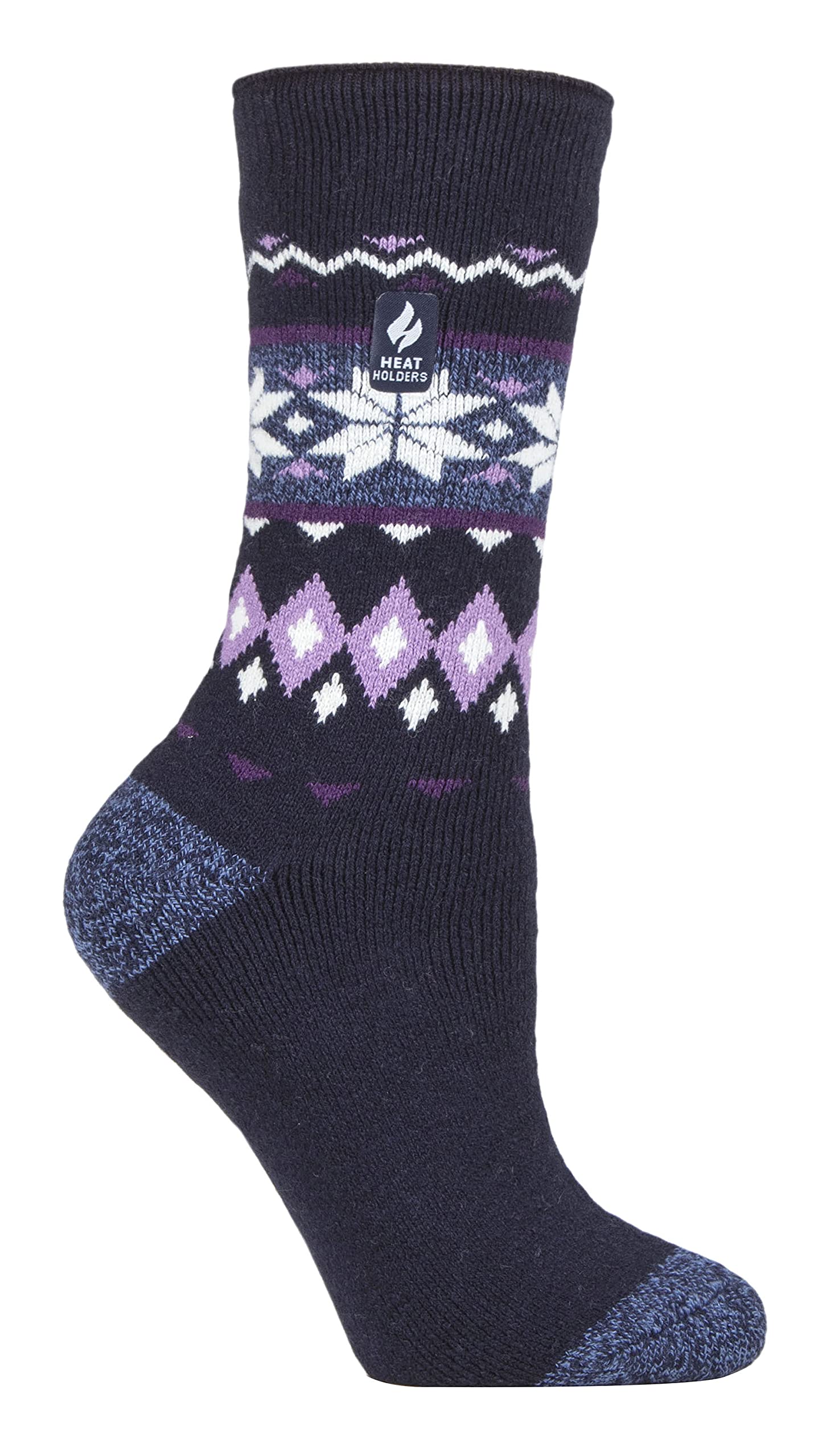 HEAT HOLDERS Lite - Womens Insulated Thermal Socks | Multiple Designs Including Argyle Stripes Hearts Stars | Warm Socks for Winter (4-7, Denim (Lima))
