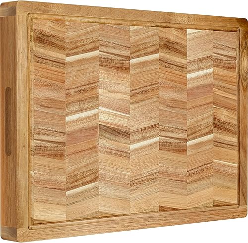 Tabla de cortar de madera de acacia fina extra grande Tabla de cortar de madera fina y grande para cocina con ranuras y asas para jugos Las