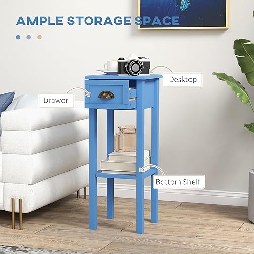 Miniatura 58 de HOMCOM Mesa auxiliar de 2 niveles con cajón, mesa auxiliar estrecha con estante inferior, para sala de estar, juego de 1, color rojo Rojo -,Negro