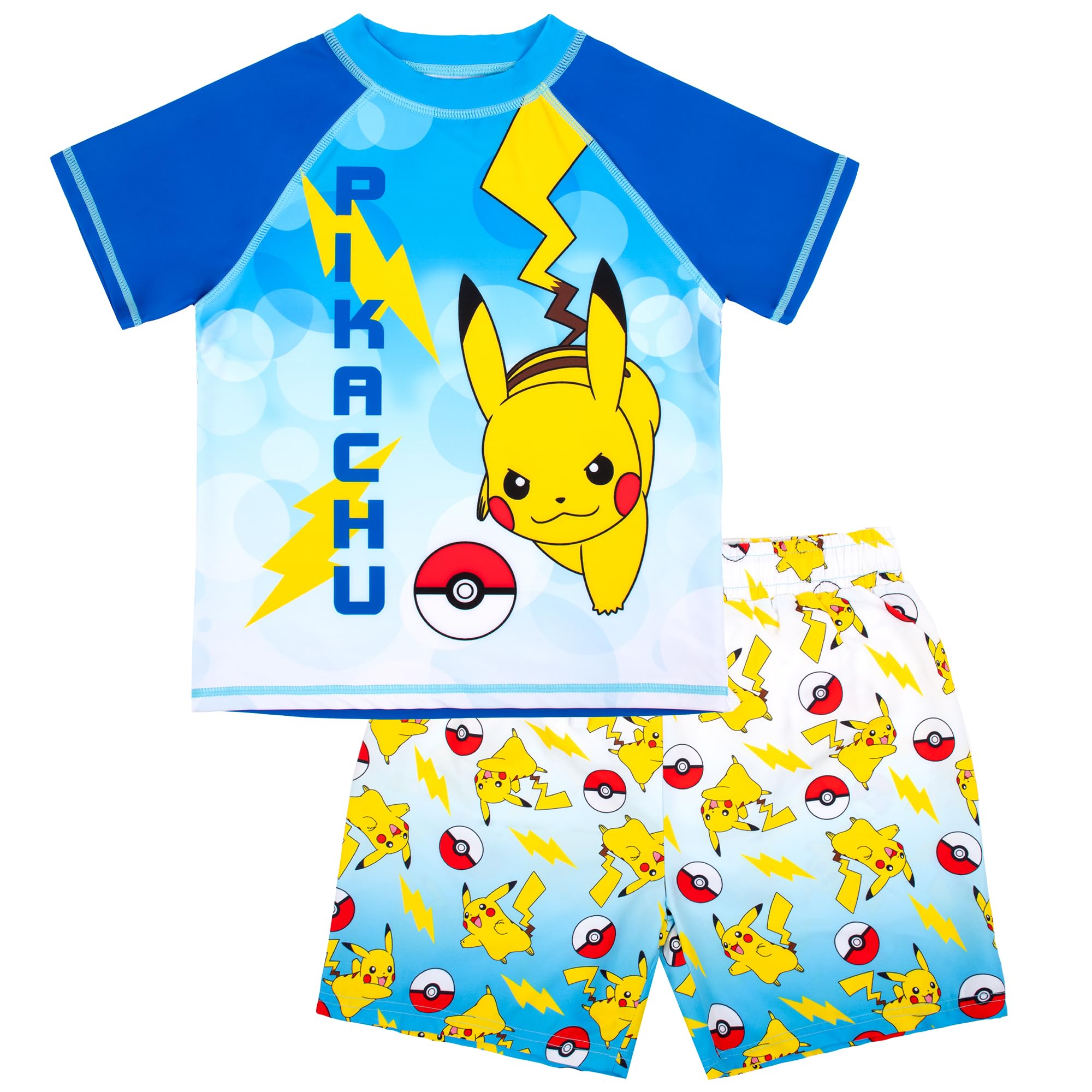 Pokemon Zestaw kąpielowy dla chłopców, 2-częściowy, szorty kąpielowe i koszulka, ochrona przed promieniowaniem UV, kostium kąpielowy dla chłopców w wieku 5-12 lat