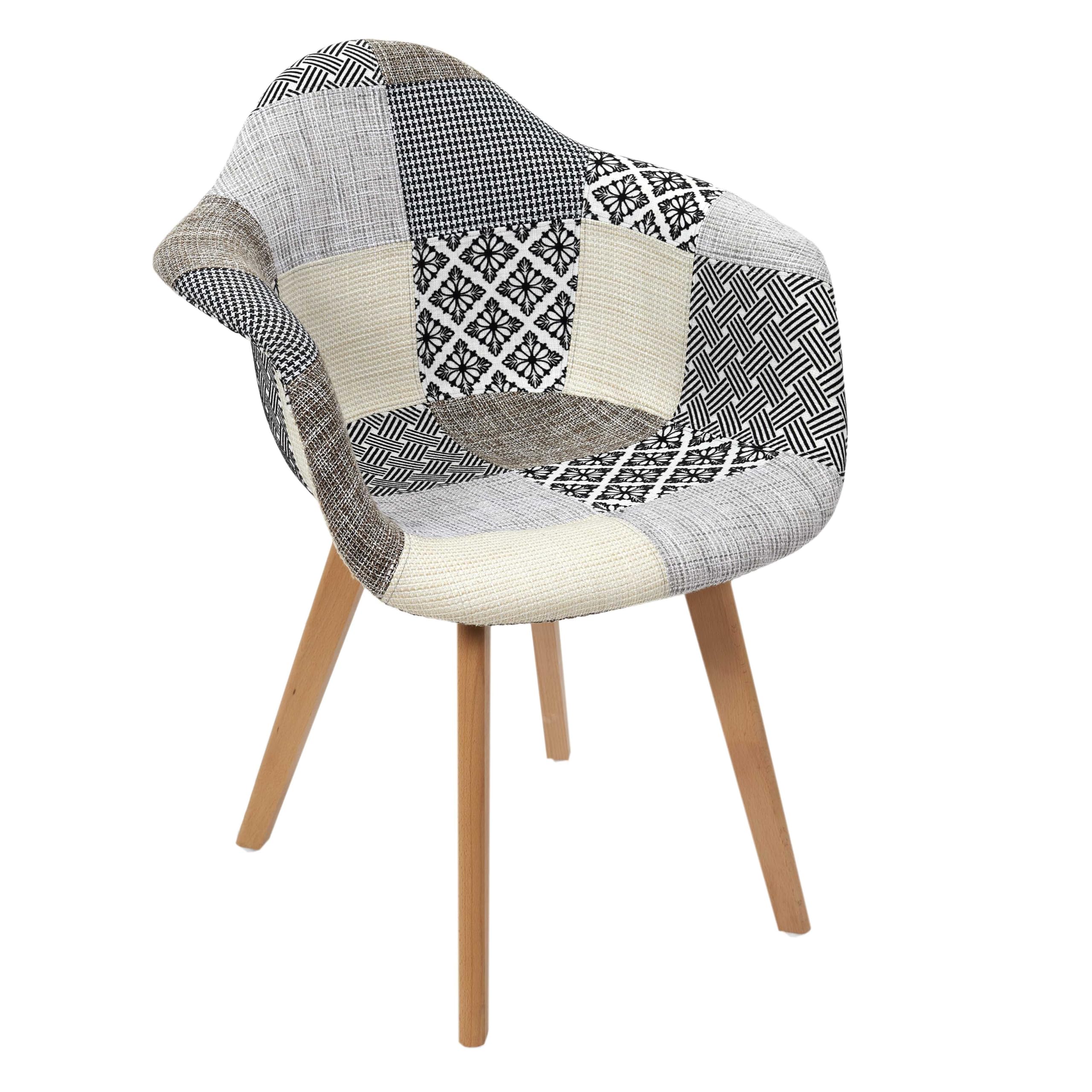 HOME DECO FACTORY Lot de 2 Fauteuils Patchwork Scandinave Bois et Tissu