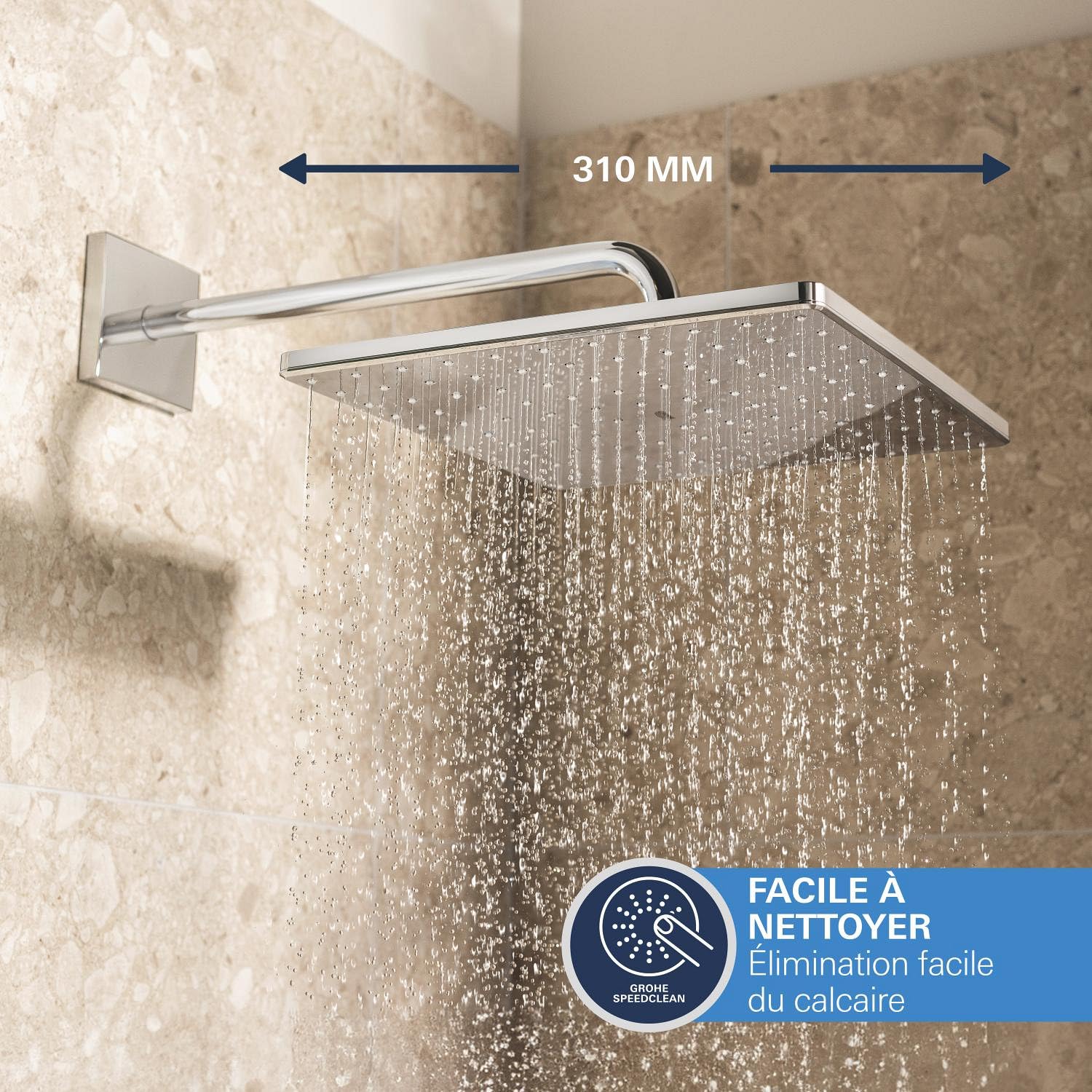 GROHE Precision Thermostatique, Ensemble de Douche Encastré 2 sorties, Douche de Tête Vitalio Rain Mono Cube 310, Douchette Vitalio Joy Cube Stick 1 jet, Flexible 1,5 m, Chromé, 34881000