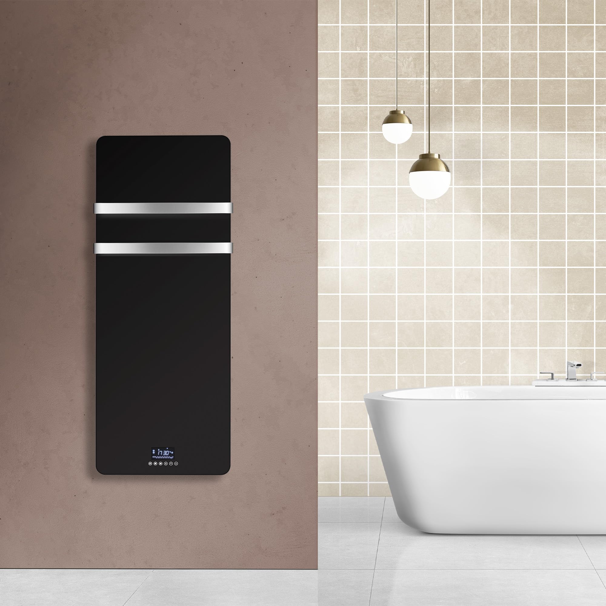Sèche-Serviette Electrique en Verre mural Omiros Sannover 850 W Noir