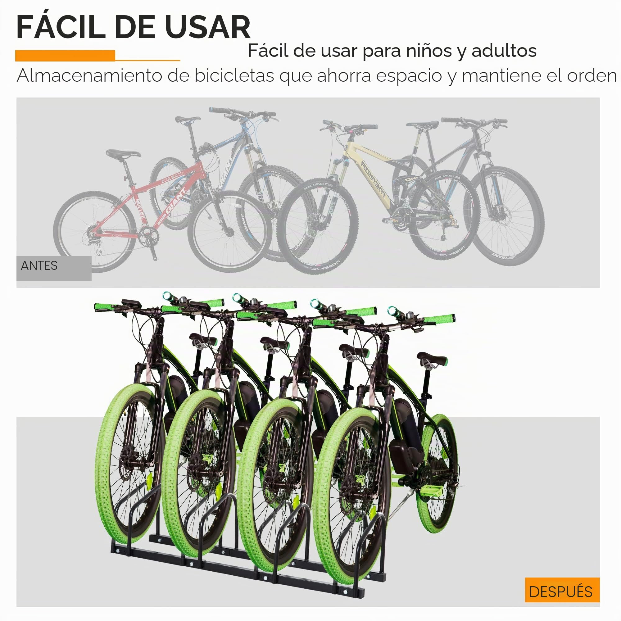 HOMCOM Aparcamiento para Bicicletas Soporte de Acero para Aparcar Bicicletas en el Suelo o Pared Estacionamiento para Interior y Exterior 110x33x27 cm Negro
