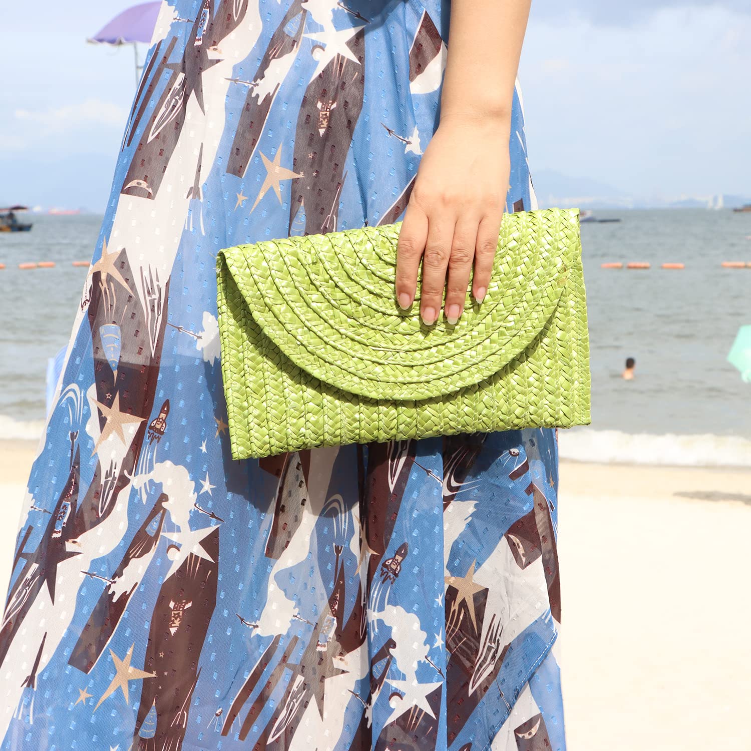 EVEOUT Pochette e Clutch da Donna in paglia intrecciata Pochette estive Borsa per le vacanze al mare
