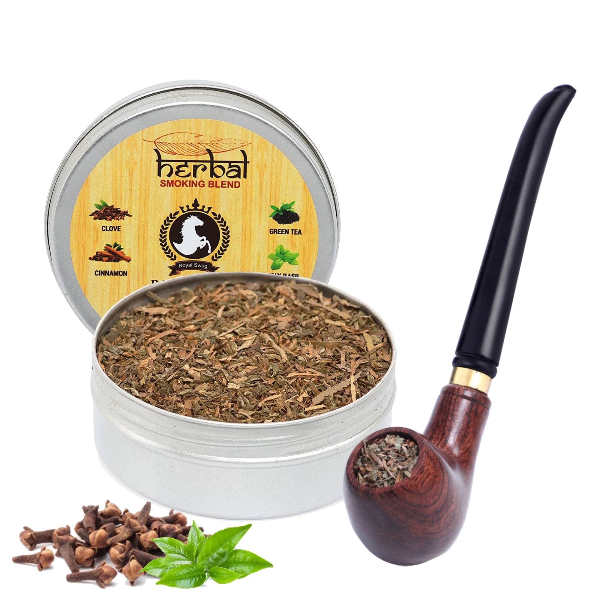 Royal Swag 100% Tobacco-Free & Nicotine-Free Smoking Mixture With 100% Natural & Ayurvedic Herbal Smoking Blend 1 Pack (1 oz/ 30g) With Wooden Brown Pipe| (Smoking Cessation)-image-27