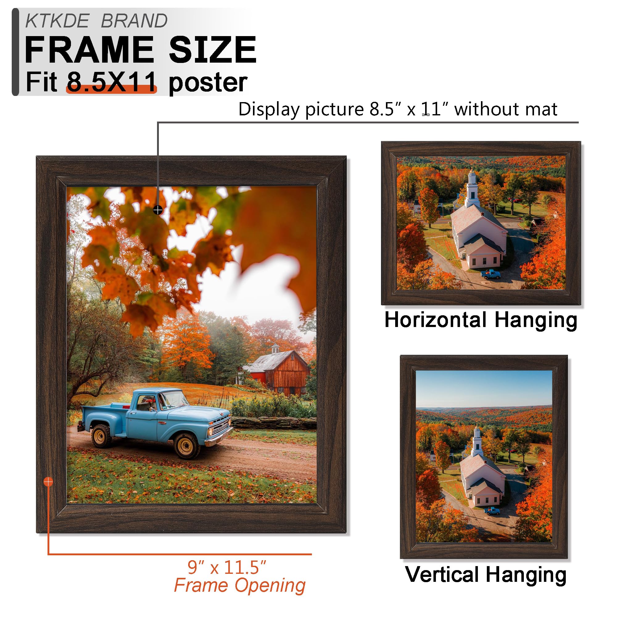 KTKDE Set di 3 cornici per foto e certificati, in noce con plexiglass trasparente, 21 x 28 cm, per diploma e documenti, per parete e tavolo, miglior regalo