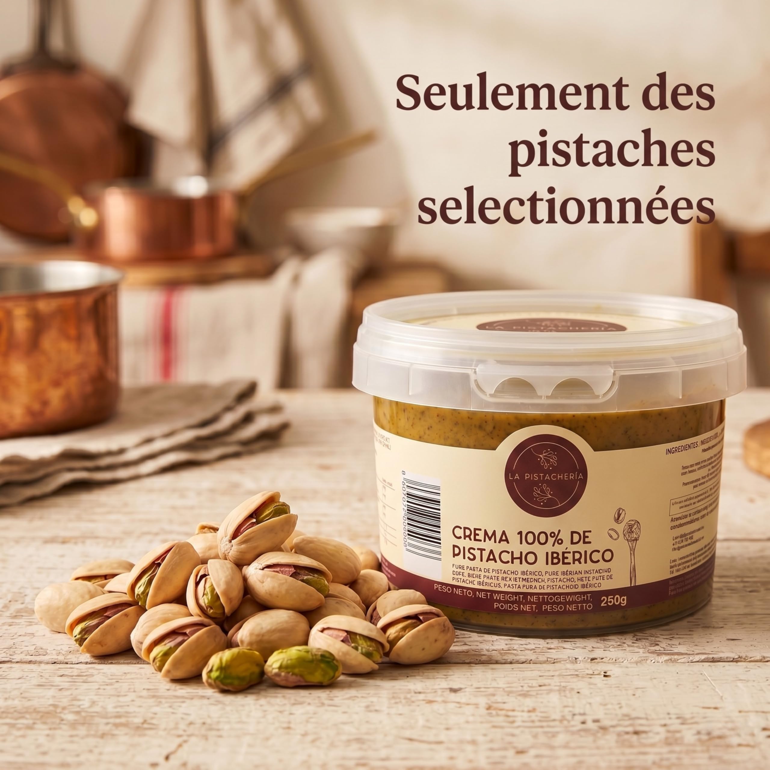 Crème 100% De Pistache Pure Naturelle Pâte De Pistache Vegan Texture Onctueuse Idéale Pour Desserts Et Recettes Gourmandes Source De Protéines Sans Sucre Ajouté Ni Additifs Aliment Sain (250 gr)