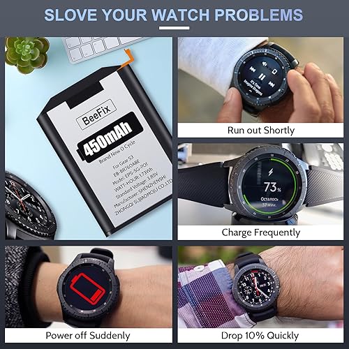 Miniatura 6 de 450 mAh Batería para Samsung Gear S3 Frontier y Gear S3 Classic, (nueva versión 2024) Batería de repuesto actualizada para R765, BR760, SM-R760,