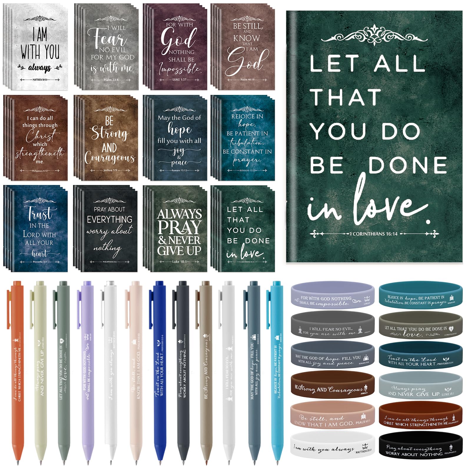 Gueevin Christian Gifts Set Bulk for Mom Bible Verse Notepads Inspirational Mini Ballpoints Silicone Wristband for Women Man of God Church Sunday