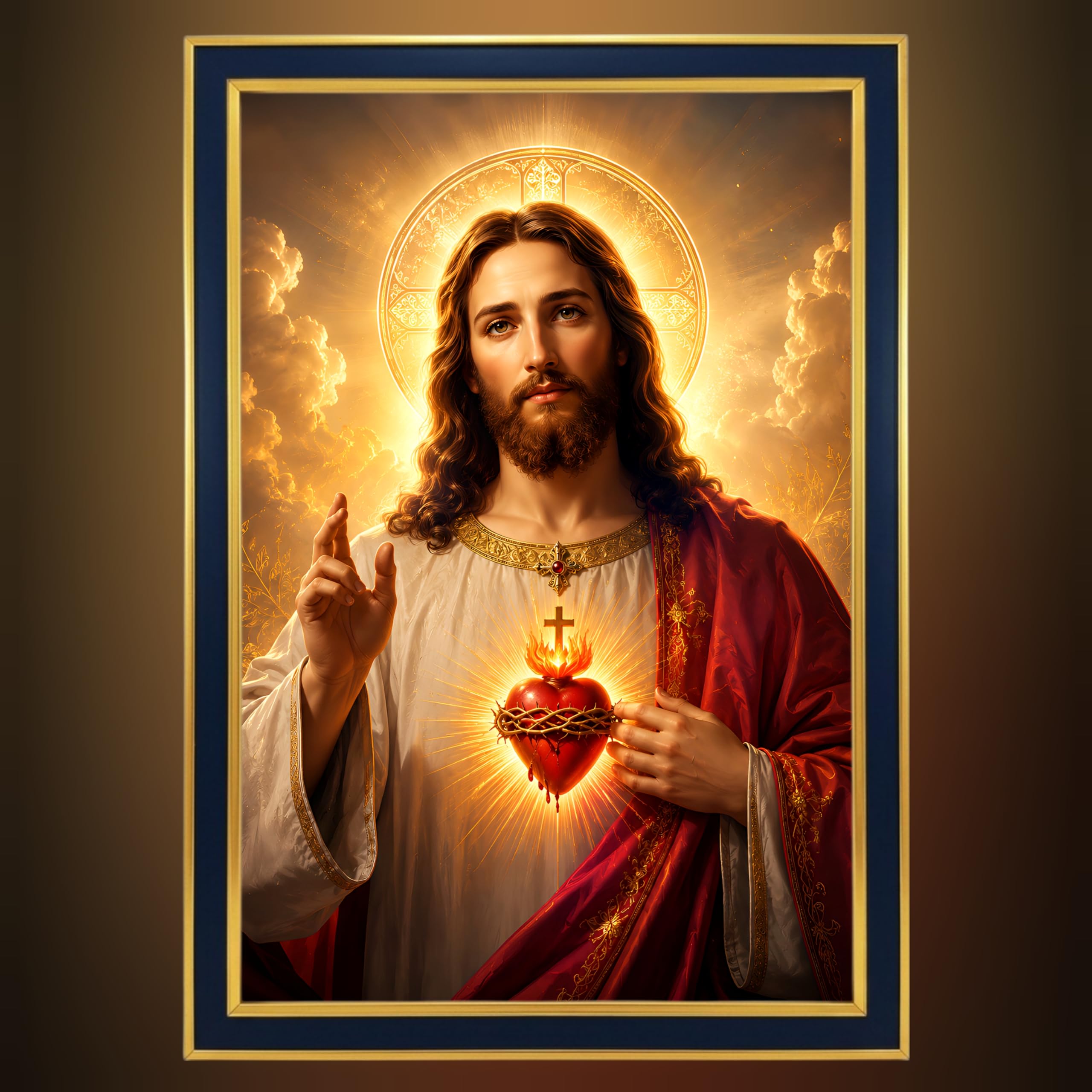 Jesus Christ Sacred Heart Photo Frame - Golden Black -3 Jesus Christ Sacred Heart Photo Frame - Golden Black -3