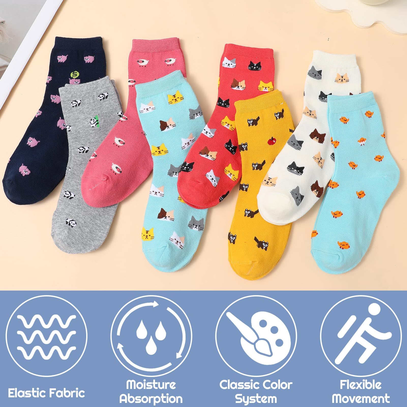 Utensilsto 8 Paar Socken Damen 35-38 Lustige Bunt Socken Damensocken mit Tier Motiv Witzige Cartoon Baumwollsocken Geschenke für Frauen Katzenliebhaber Geschenkideen