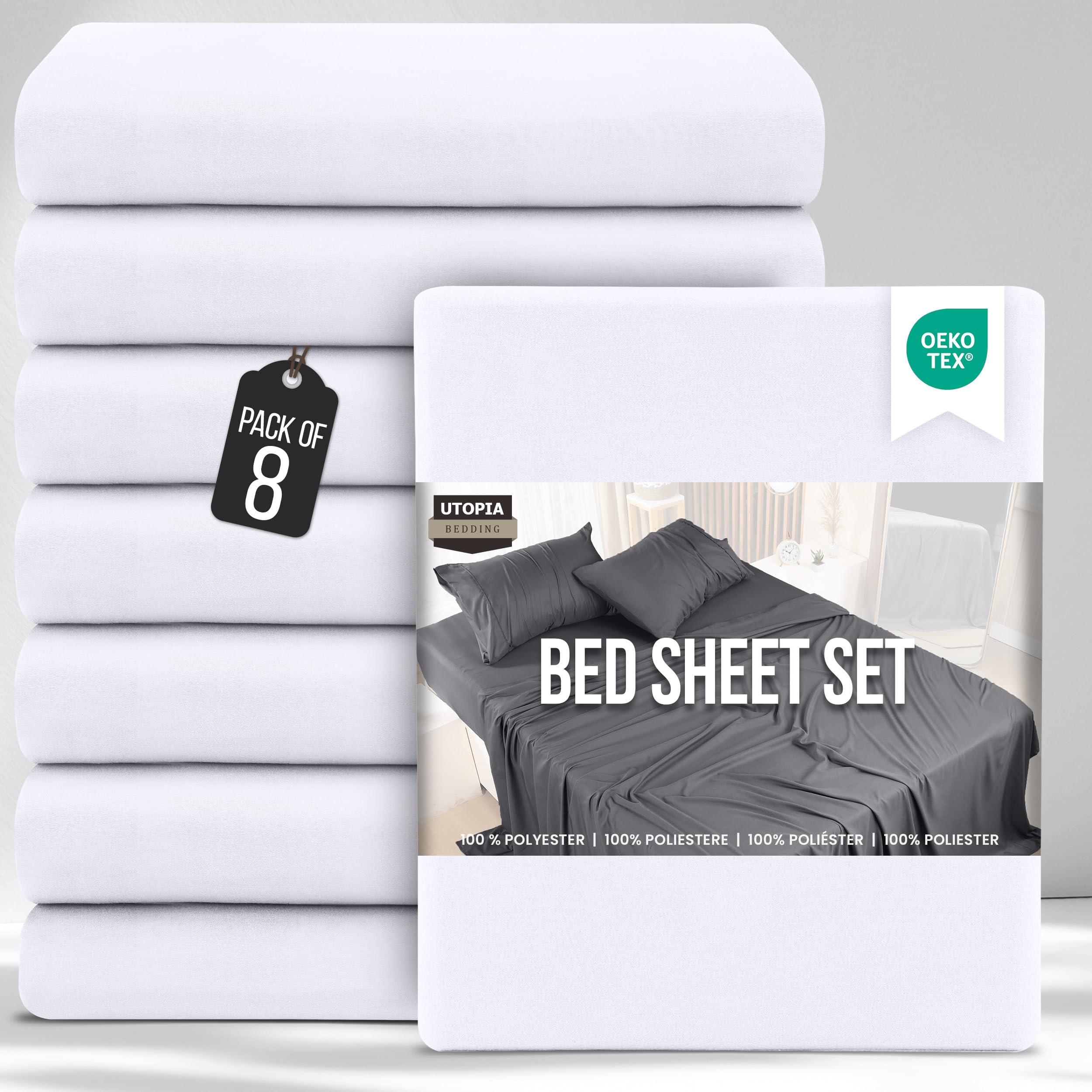 Utopia Bedding Bed Sheets Set Bulk Pack of 8 (Small Double, White) – Fitted Sheet, Flat Sheet with Pillow cases 50x75 – Wrinkle, Shrinkage & Fade Resistant – Soft Brushed Polyester Microfiber Fabric — image 1