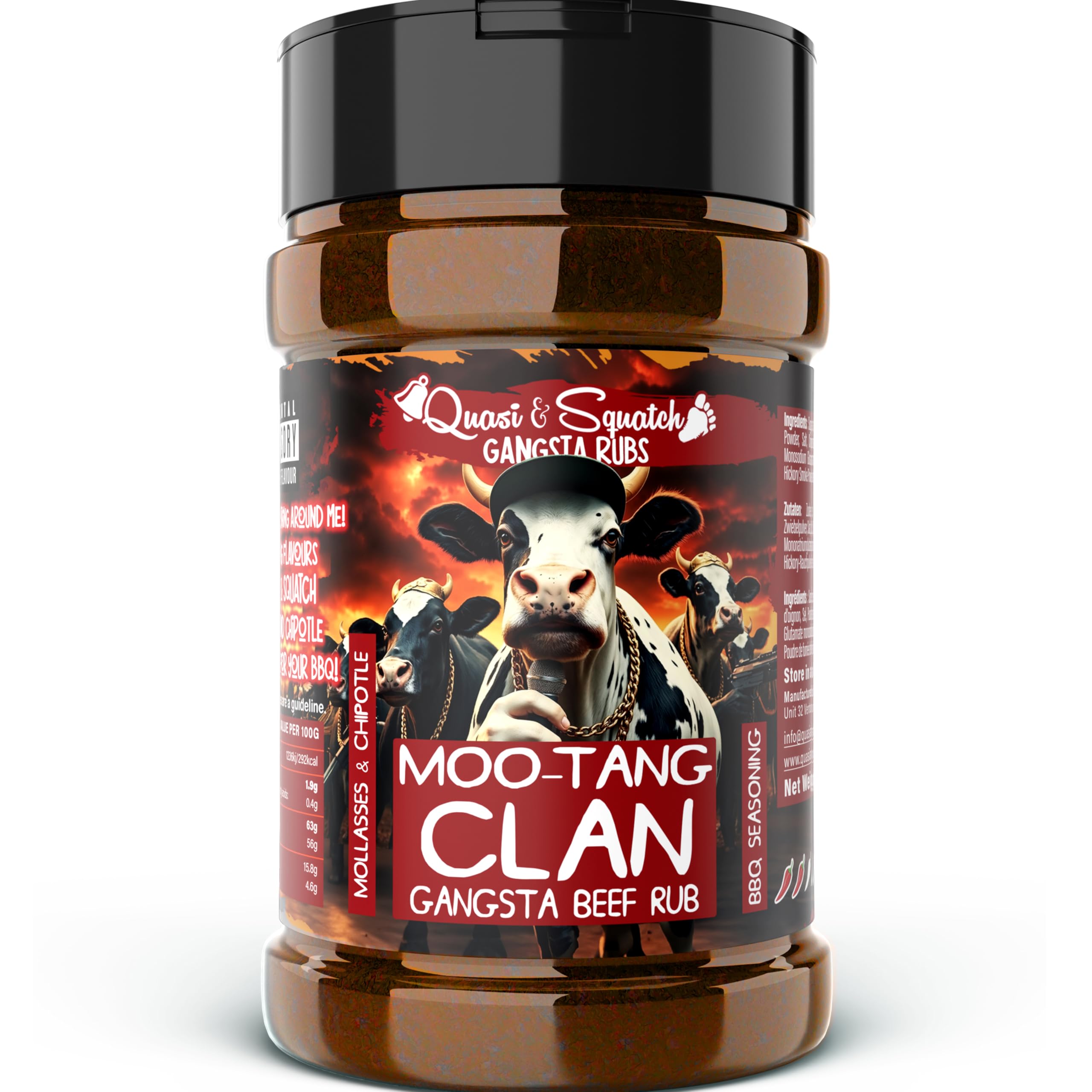 Beef Rub by Quasi & Squatch | GANGSTA RUBS - Moo-Tang Clan (Moolasses & Chipotle BBQ Rub) Premium Meat Seasoning | Large Jar 230g of Grilling Spice | Secret Recipe for Brisket