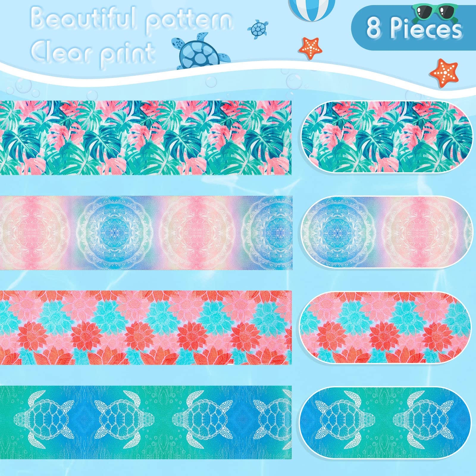 BOAO 8 Pack Towel Bands for Beach Chairs Cruise Clips Lounge Pool Strap Holder Elastic Windproof Accessories Summer (Sea Turtle Style - Image 3