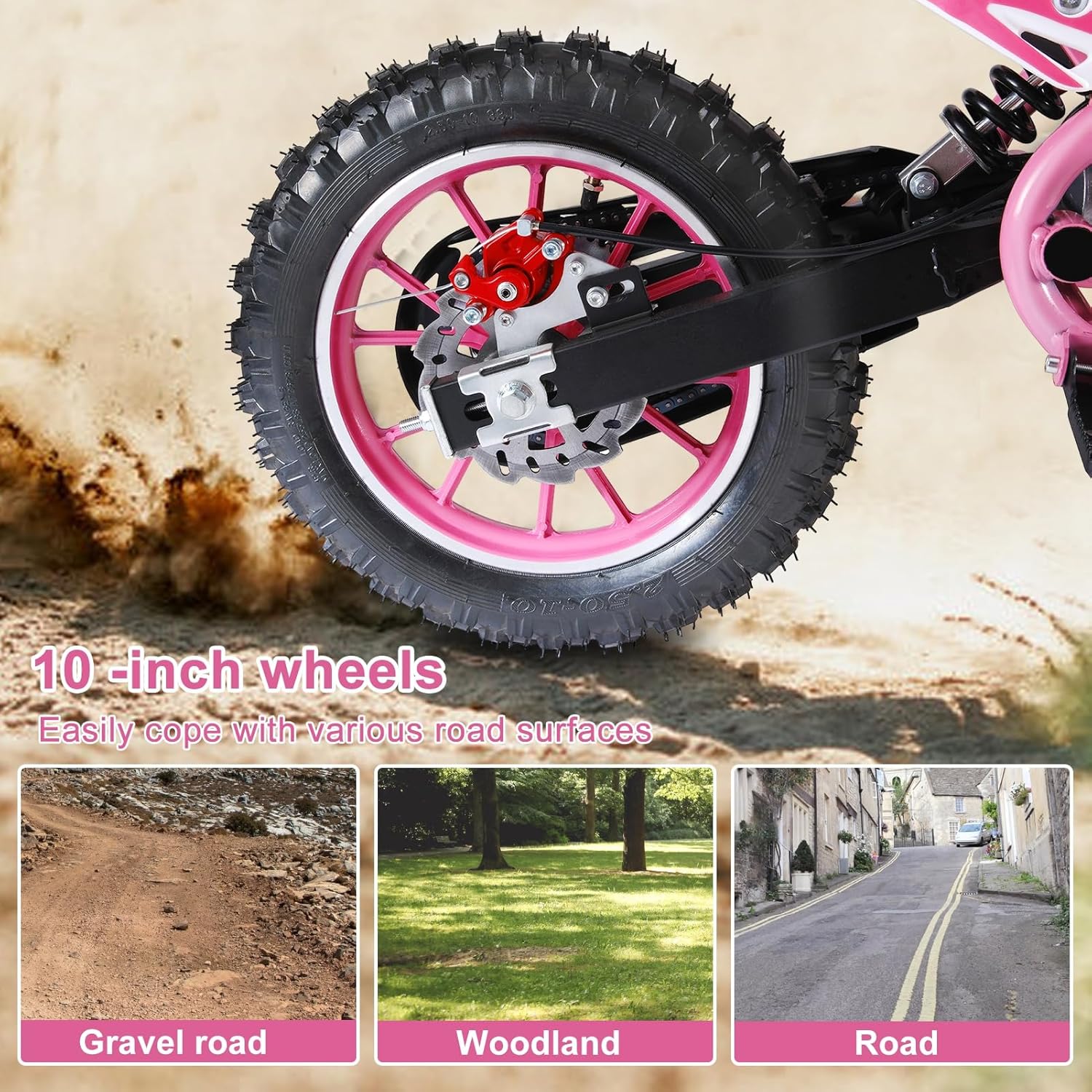 Kids Dirt Bike, 2-Strok Upgraded Gas Dirt Bike, Gas Power Motocross Bike, Off Road MIni Motorcycle, Mini Dirt Bike for Kids, Gas Powered Dirt Bike with Front Rear Disc Brakes Pink