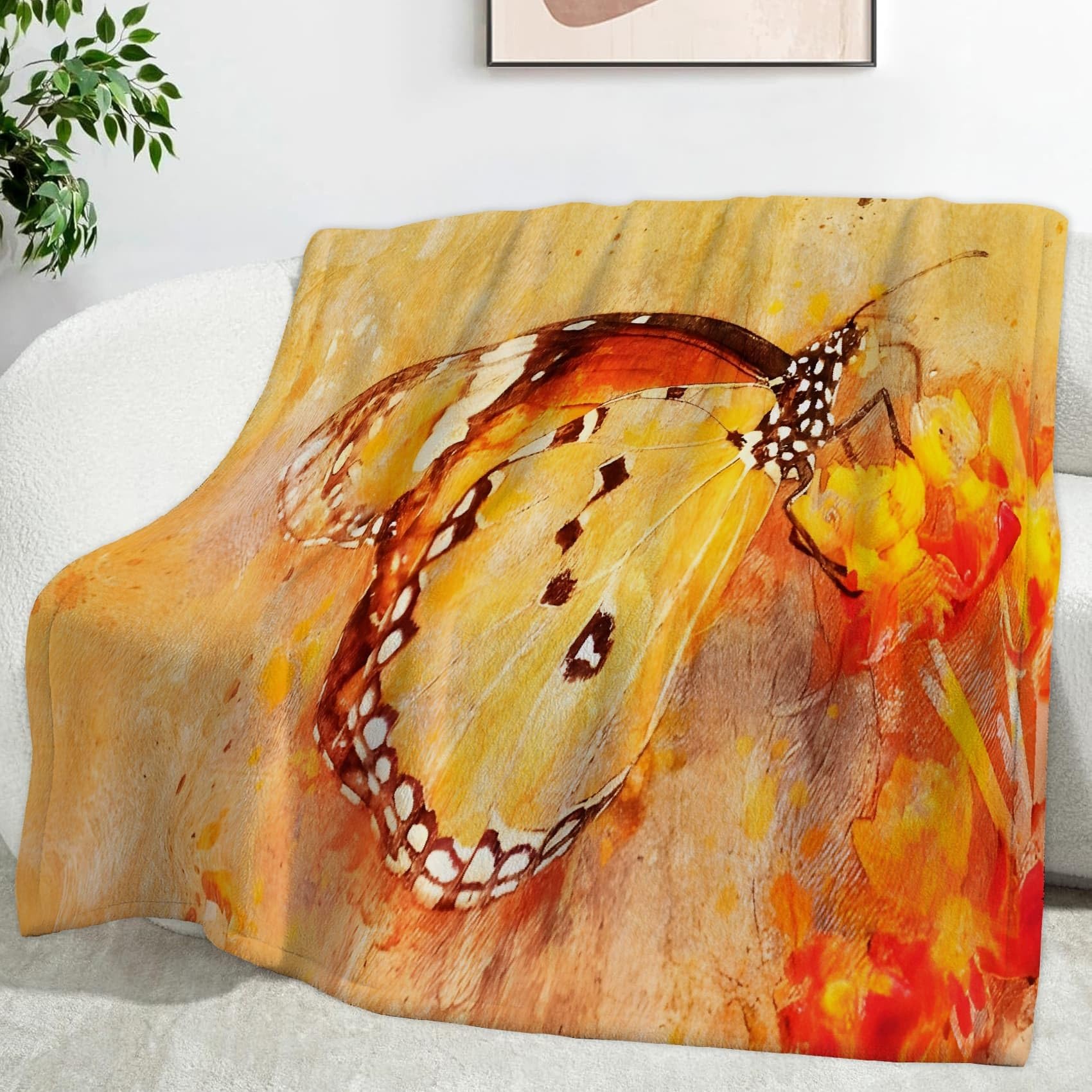 Ypthriline Watercolor Butterfly Blanket, Retro Style Microfiber Flannel Throw Blanket, Comfortable Soft Fluffy and Warm, Blankets for Beds, Sofas and Recliners, 230×270 CM