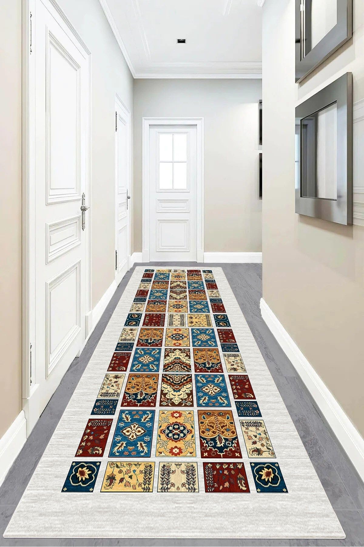 Pelangi Eskitme Kilim Desenli Dijital Baskı Yıkanabilir Kaymaz Taban Vintage Salon Halısı ve Yolluk, Gri-Bordo-Turkuvaz 80 x 150, 955556311801507