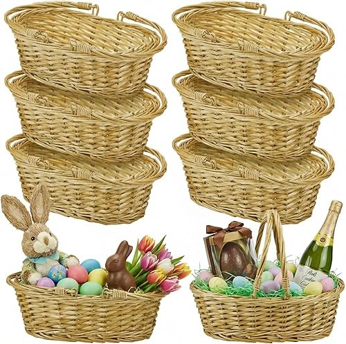 Sintuff 6 cestas pequeñas de mimbre para pícnic con asa de 12.6 x 8.27 x 3.15 pulgadas, cesta de regalo trenzada ovalada de sauce para decoración de