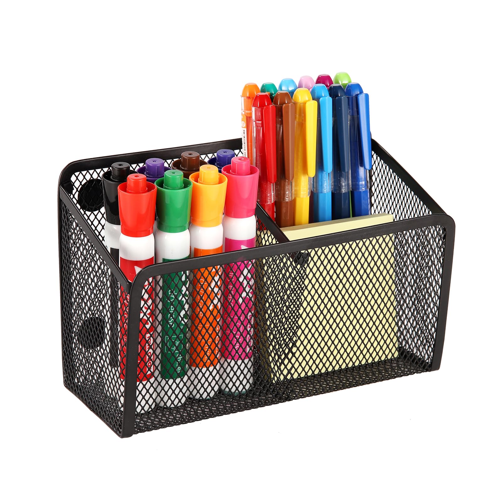 Ameceres Magnetic Pencil Holder - Extra Strong Magnets Mesh Marker Holder Perfect for Whiteboard, Refrigerator and Locker Accessories (2 Baskets, 1 Pack Black)