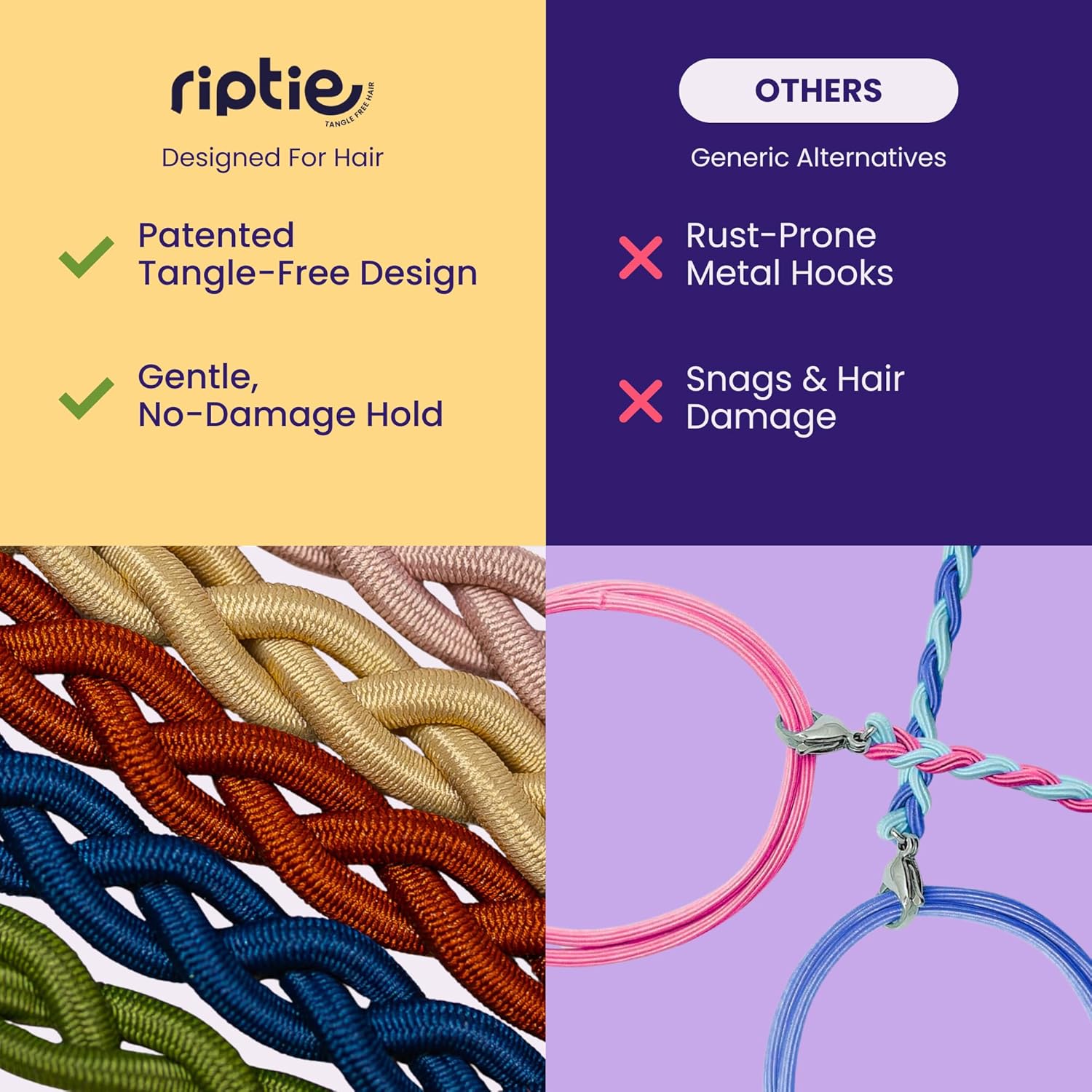 Rip Tie Regular Soft Tangle-Free Hair Tie for Women - 5 Hair Ties, Bag and Brush Hair Accessories- As Seen on Shark Tank - Gift Set w/Bag & Brush