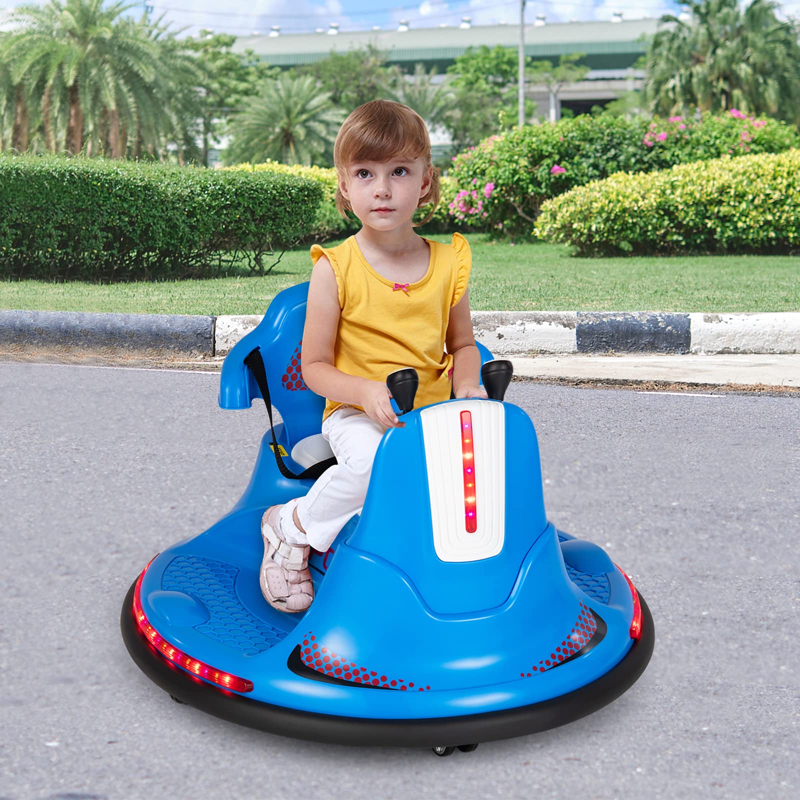 COSTWAY 6V Autoscontro Elettrico per Bambini, Veicolo Elettrico con Telecomando, Girevole a 360°, Luci LED Colorate e Cintura di Sicurezza Regolabile, 37-95 Mesi (Blu)