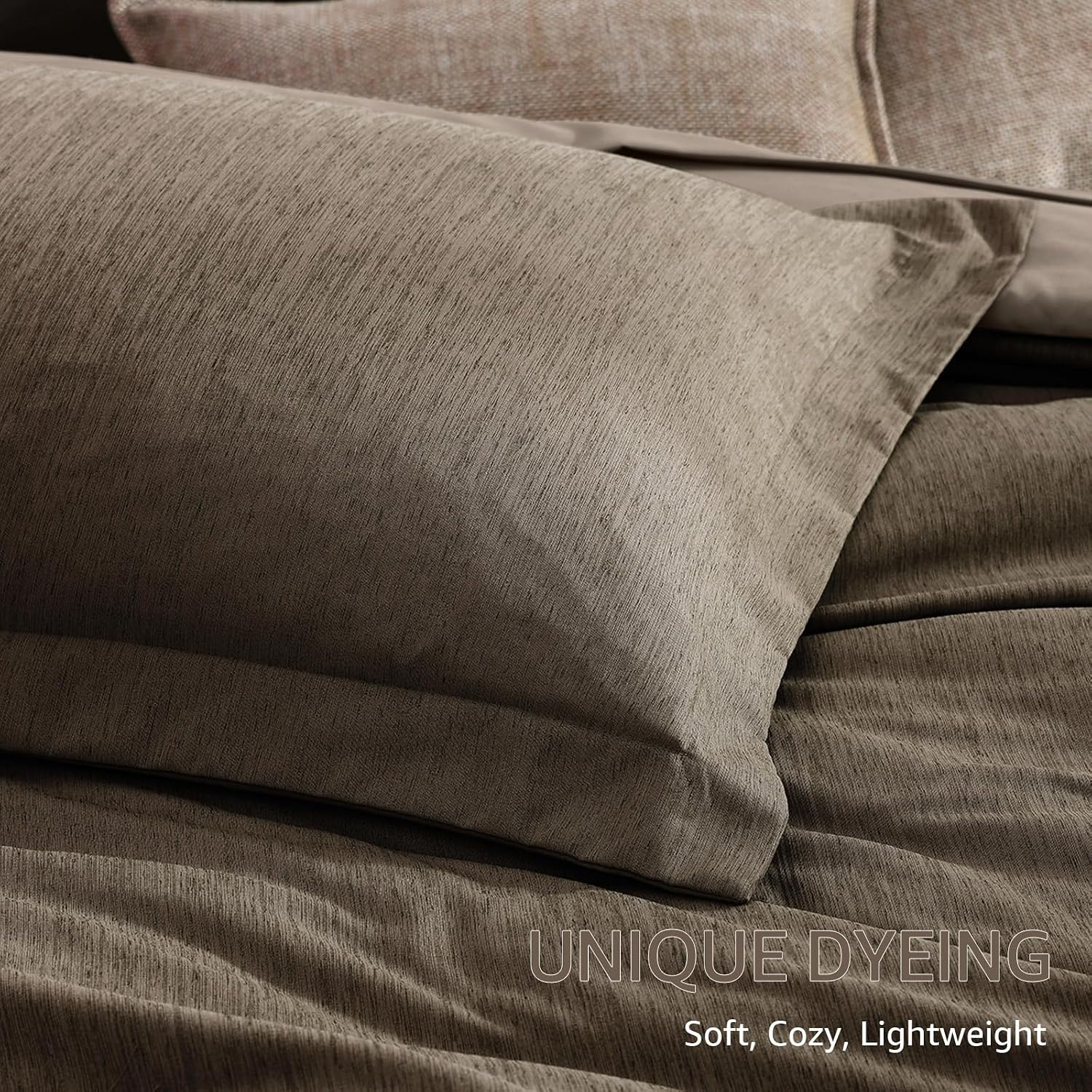 Monbix Full Size Comforter Set, Taupe Grey Cationic Dyeing Bedding Set Reversible, Bed in a Bag 7 Pieces with Comforter, Sheets, Pillowcases & Shams thumbnail
