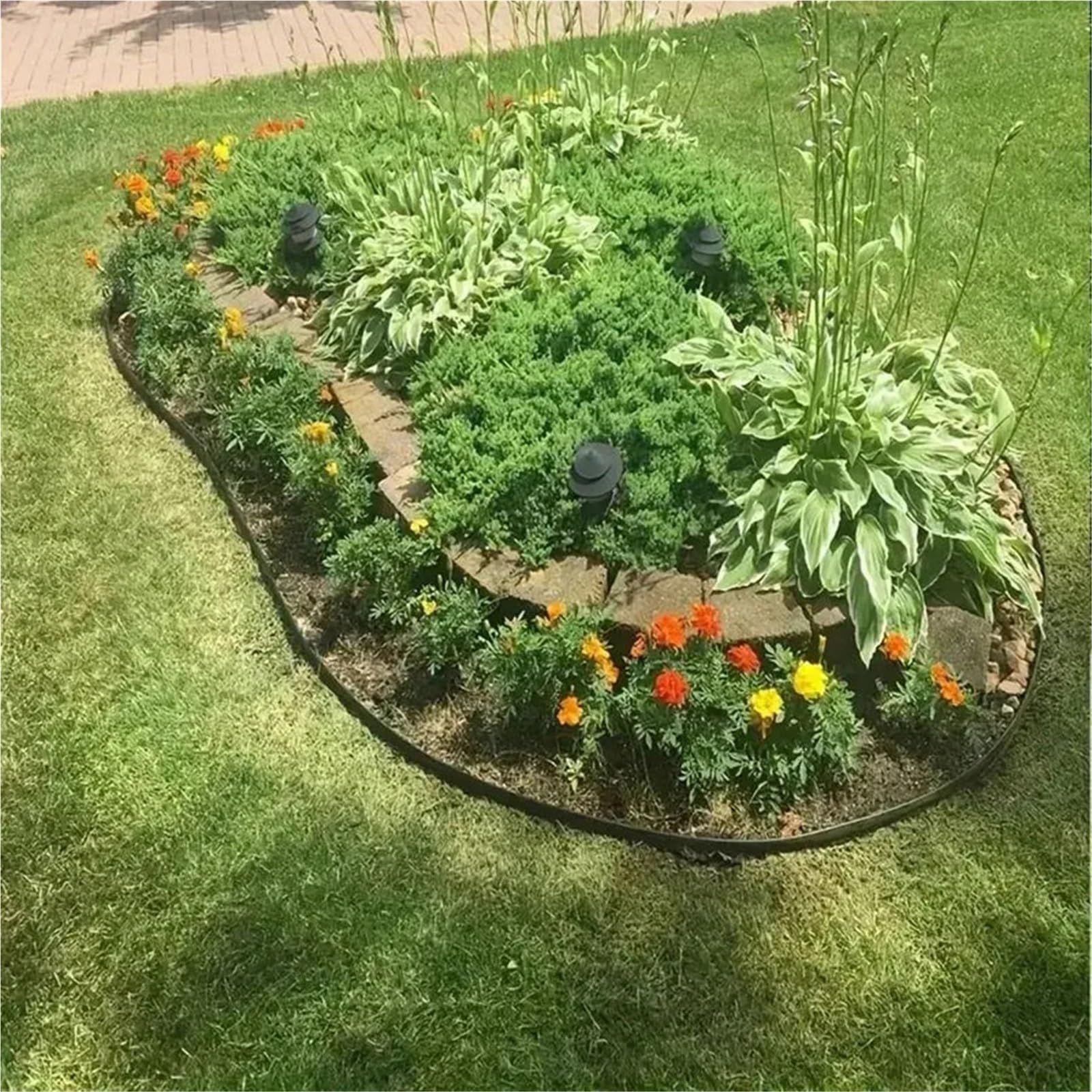 Bordura de Jardín de Plástico Garden Edging Kit, Landscape Barrier with Spikes for Grass and Stone Separation, 2 Inch Tall Paving Edge(Black 10 Meters)