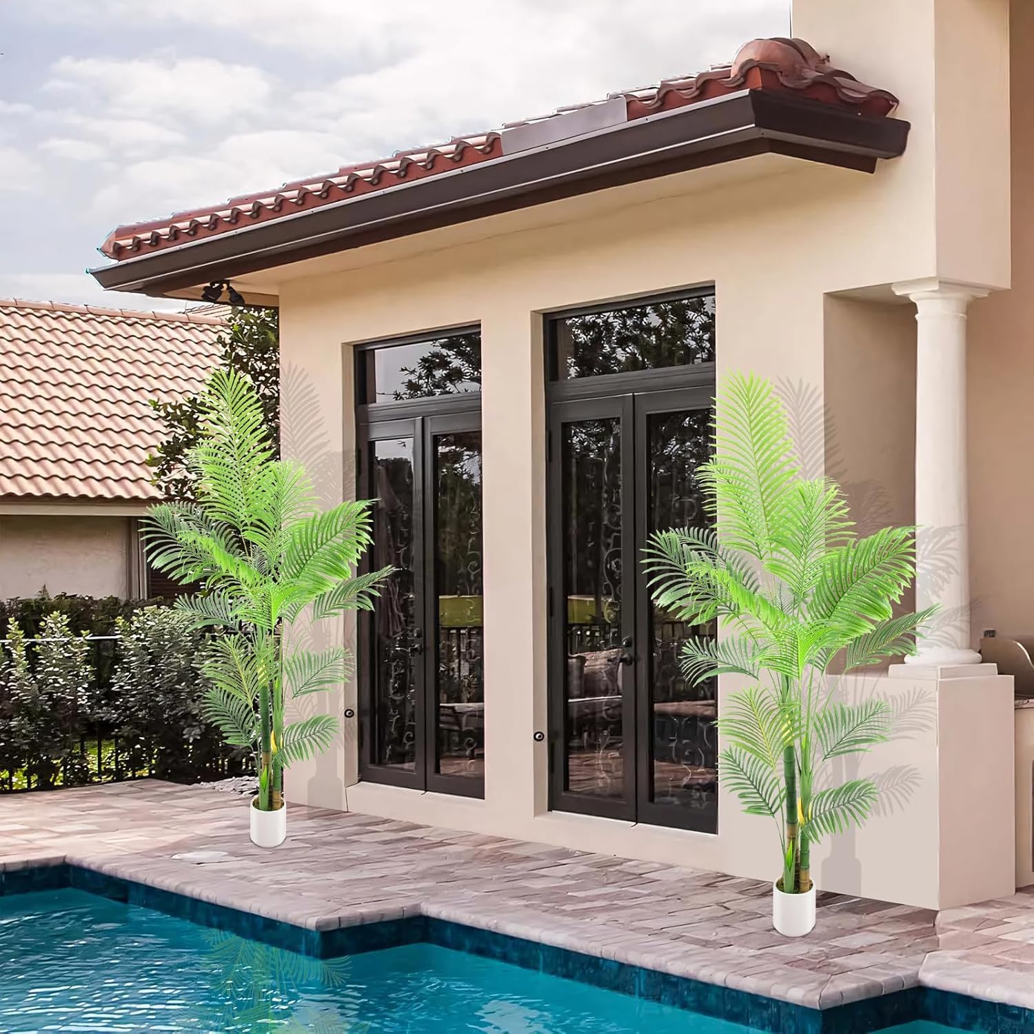 mctybb artificial fake palm tree 7ft 2pack with white planter & free moss, uv resistant artificial palm tree for outdoors, fake plants for poolside home room decor, faux plants outdoor decor 2 7ft