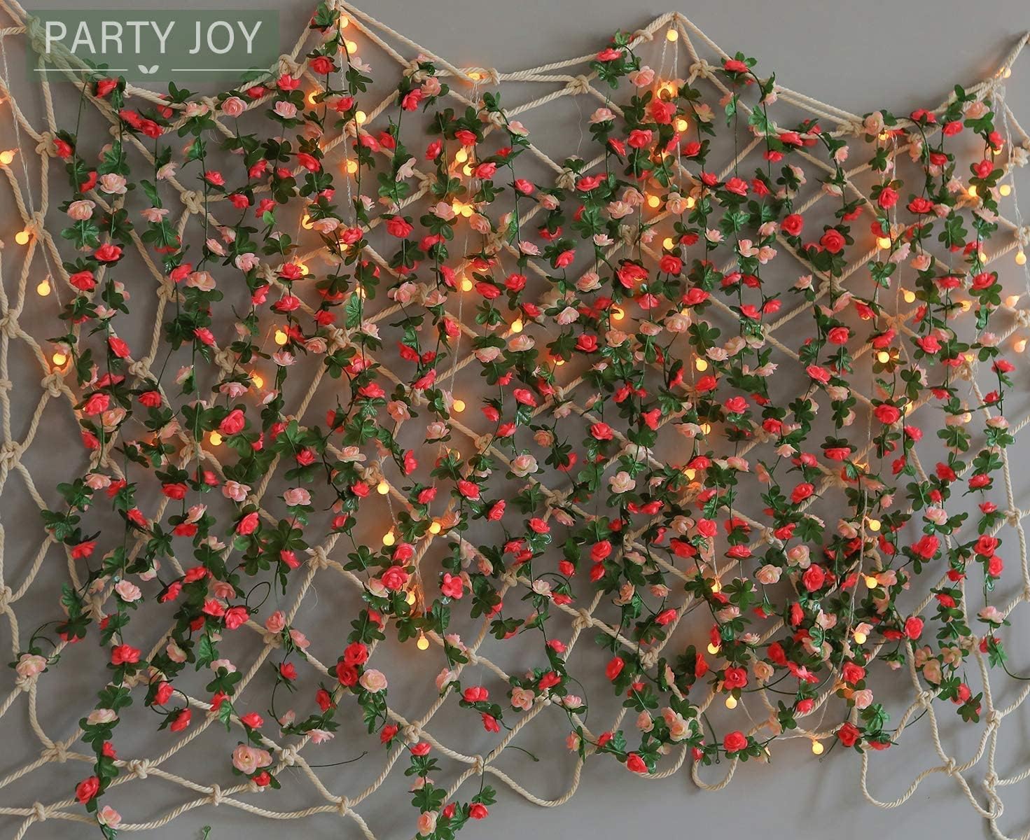8pcs 65.6Ft Flower Garland,PARTY JOY Fake Rose Vine Artificial Flowers Hanging Rose Ivy Garland for Room Wall Decor Hanging Baskets Wedding Arch Garden Background Decor (Pink-8PCS)