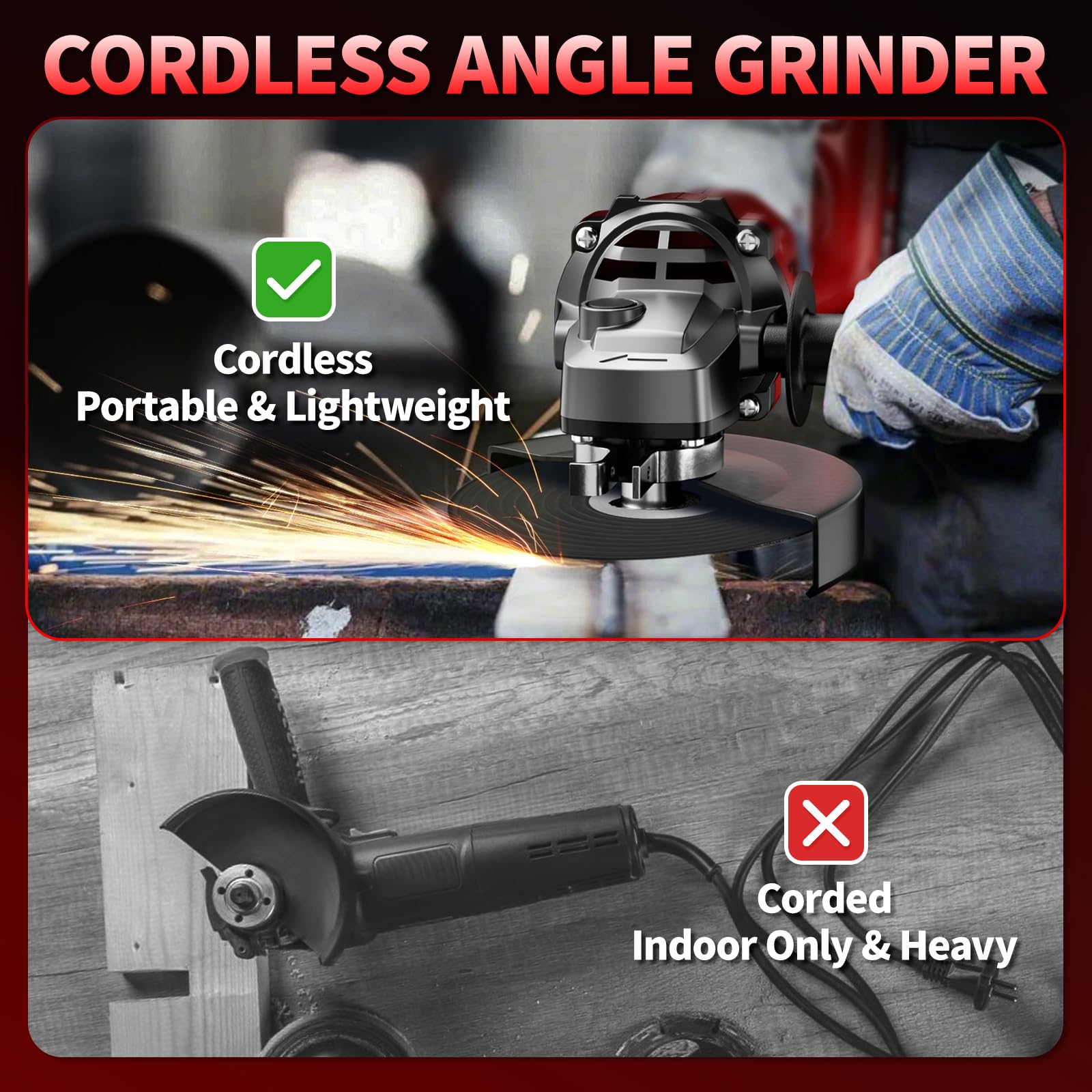 FULLYEA Kit smerigliatrice angolare senza fili, smerigliatrice angolare con batteria agli ioni di litio da 4,0 Ah, motore brushless da 12000 giri/min con ruote da taglio, smerigliatrice elettrica in