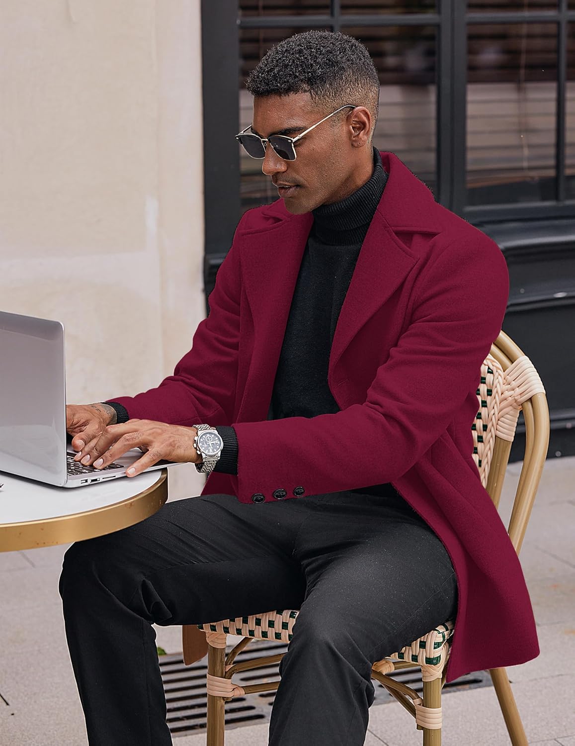 COOFANDY Mens Trench Coat Notched Collar Single Breasted Peacoat Winter Overcoat With Pockets - Image 3