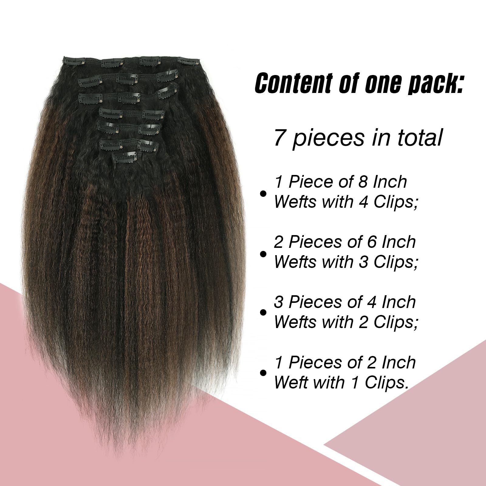 Sixstarhair Estensioni dei capelli umani Kinky Straight Clip Ins Doppia Trama con Radici Nere che si decolorano In Nero Naturale Con Marrone Cioccolato 4# per Donne Nere 120g 50cm 7 Pezzi