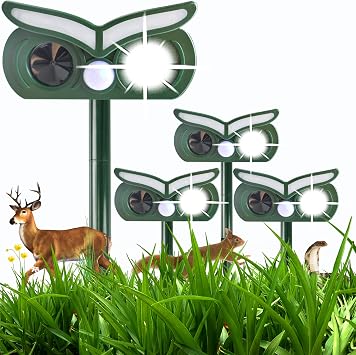Cat Repellent Outdoor,Solar Ultrasonic Animal Repellent Outdoor Deer Repellent Devices with Motion Detection&Flash Light Squirrel Rabbit Dog Deterrent,Keep Rodent Chipmunk Raccoon Away for Yard 1