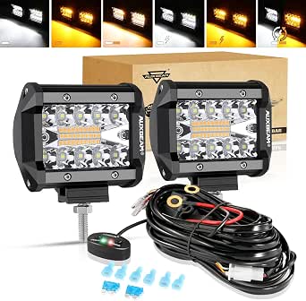 Auxbeam 4 Inch LED Pod Lights, 6 Modes Series 120W Dual Color Offroad Light