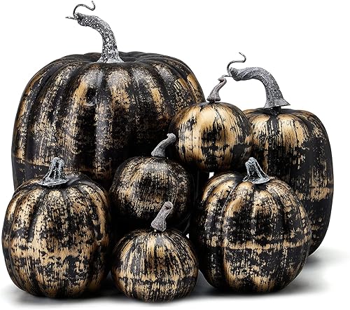 Lucakuins 7 calabazas artificiales para decoración de otoño, calabazas sintéticas surtidas, lindas calabazas de espuma para decoración del hogar y