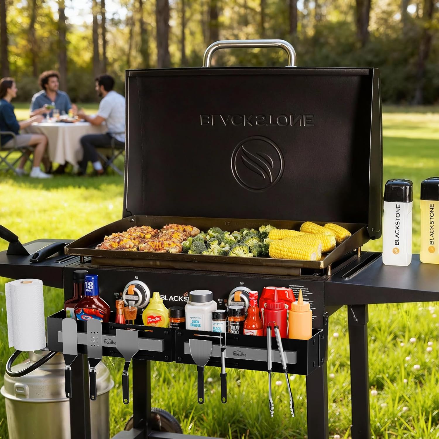 Front Griddle Caddy for Blackstone 28"/36" Griddles, Large Capacity Grill Accessories Organizer for Black Stone with Magnetic Tool Holder, Paper Towel Holder, BBQ Accessory Storage for Outdoor Grill