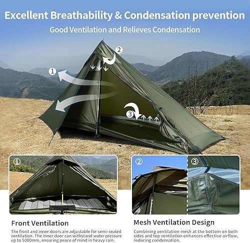 Vista 4 de TENPLAY - Tienda de campaña ligera para 2 personas, tienda de campaña ultraligera, nailon, impermeable, resistente al viento, fácil instalación