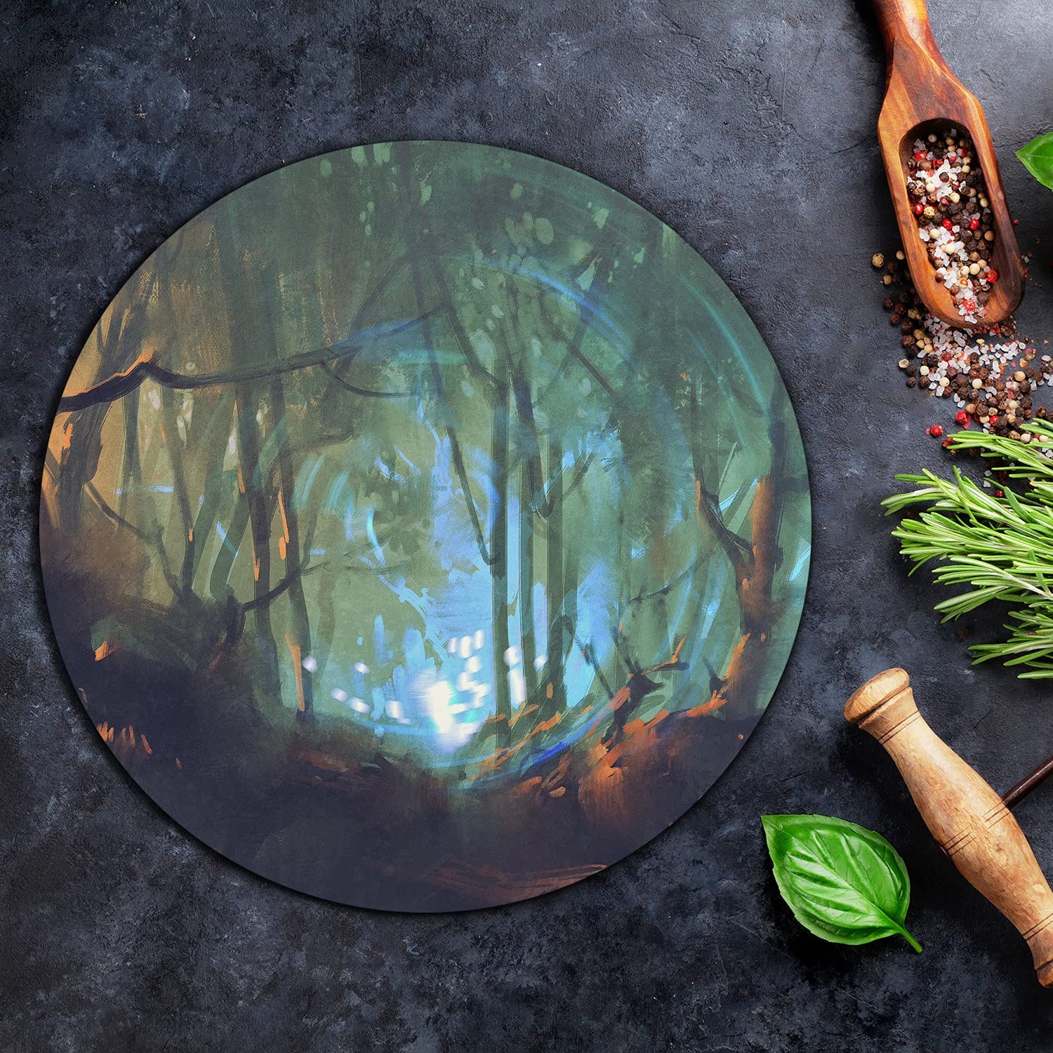 Coloray Glas Schneidebrett 40cm Herdabdeckplatte Servieren von Speisen Spritzschutz Glasabdeckplatte Gehärtetes Glas Induktionsherdabdeckung - Dunkles wald düsteres waldland dunkle farben
