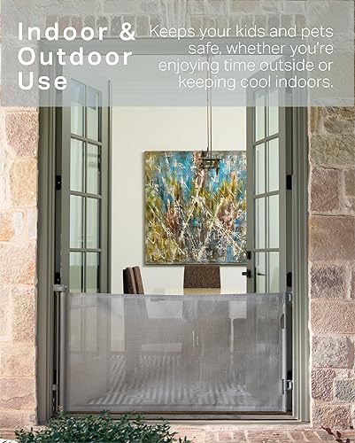 Miniatura 6 de Cumbor Puertas retráctiles para bebés para escaleras de 33 pulgadas de alto, se extienden hasta 76 pulgadas, puertas de malla extra anchas para
