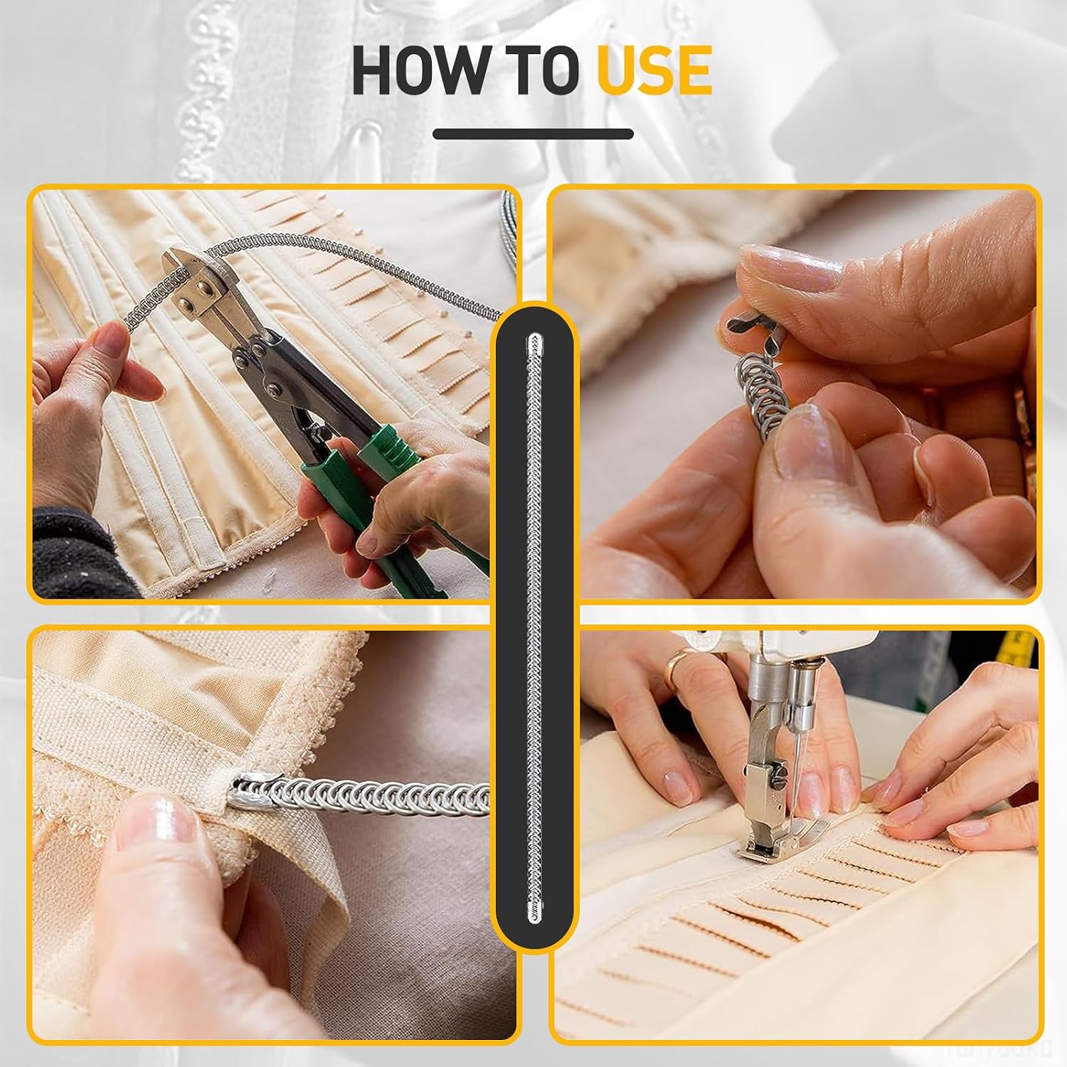 50 Pcs 1/4'' x 13.7Inch Spiral Steel Boning for Corset, Sewing Corset Boning Precut with 50 Steel Boning Tips Structure and Form (6mm)