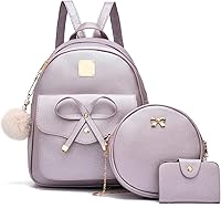 Vista 1 de Mochila de piel para niñas, estilo Bowknot, 3 piezas de mochila, bolso y monedero a la moda, para mujer
