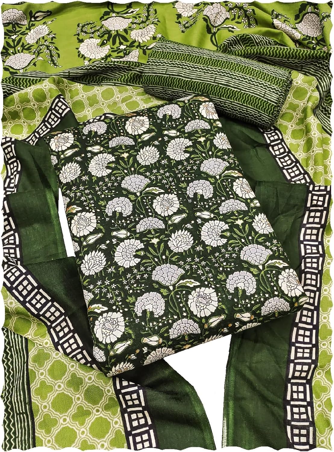 Elegant Magic Slub Cotton Dress Material Set with Foil Print.