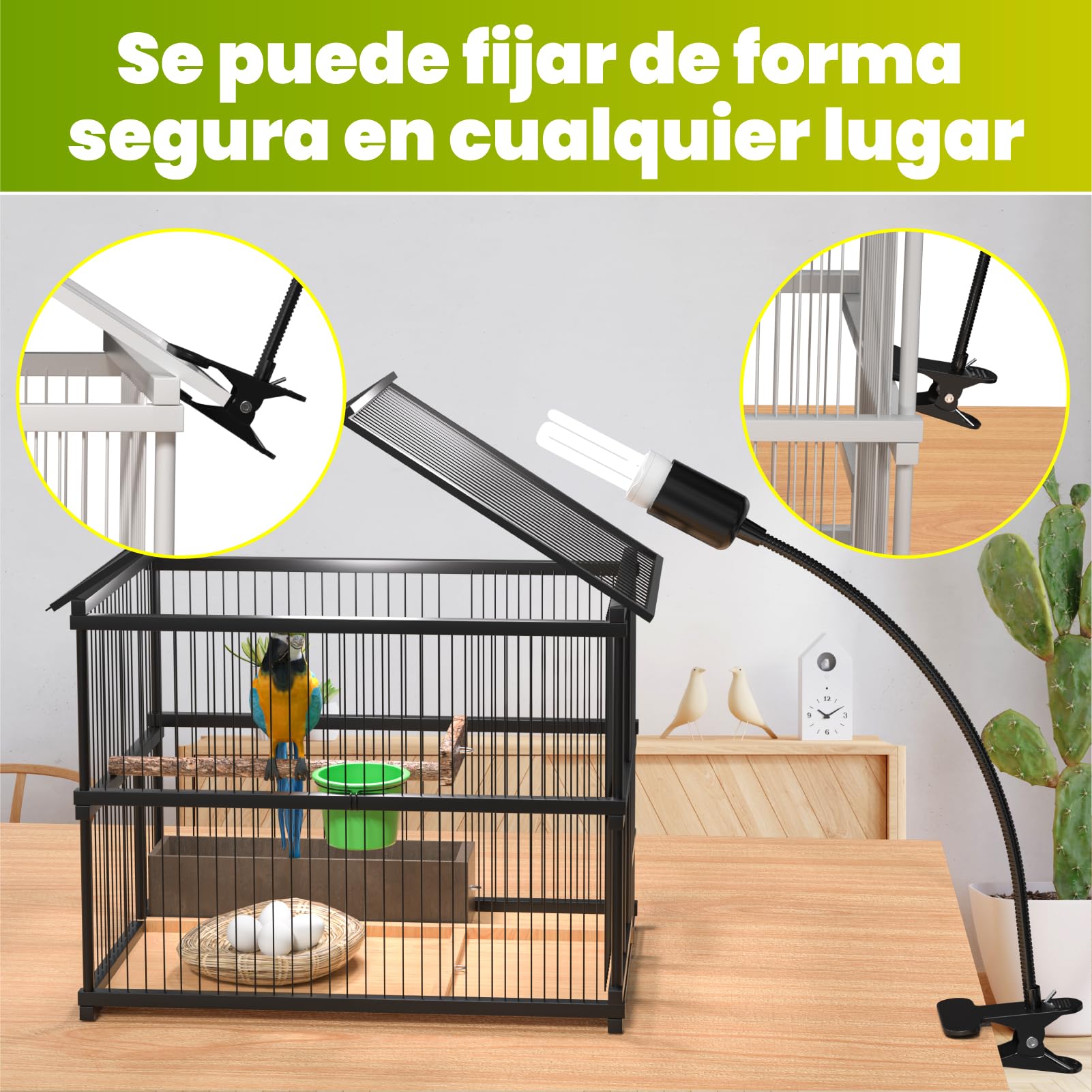 GlowUp UVB 2.4 Lámpara para Pájaros Juego Completo, Lámpara de Clip con Lámparas Fluorescente Compacta UVB 2.4 para Iluminación de Pájaros